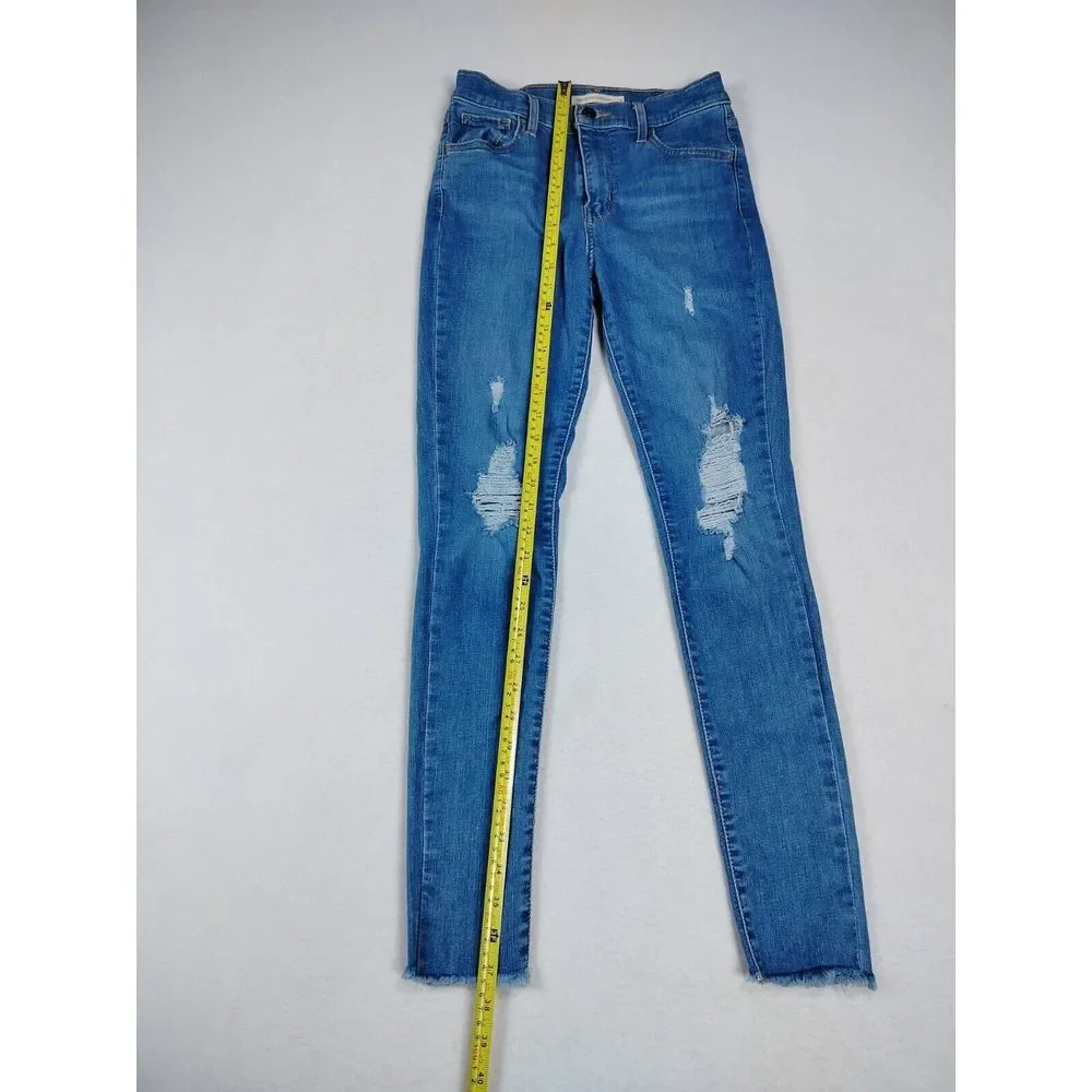 Levi Strauss Jeans Women's 26 Blue 720 High Rise Super Skinny Raw Hem Distressed